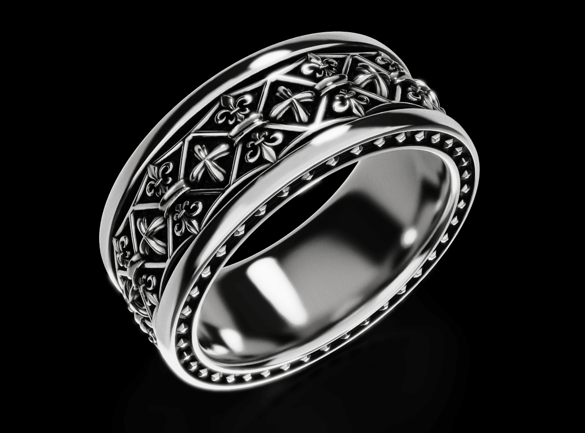 Fleur De Lis Cross Band Ring - Tradition X