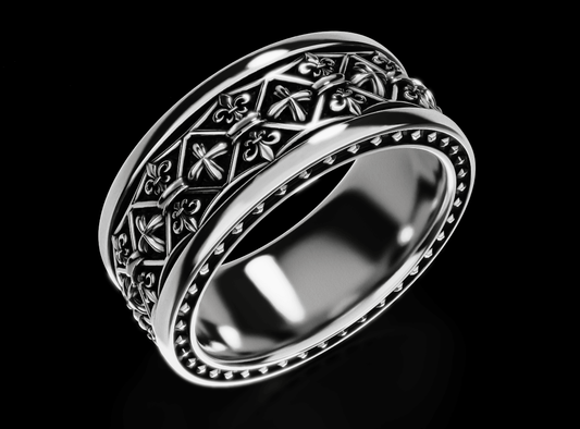 Fleur De Lis Cross Band Ring - Tradition X