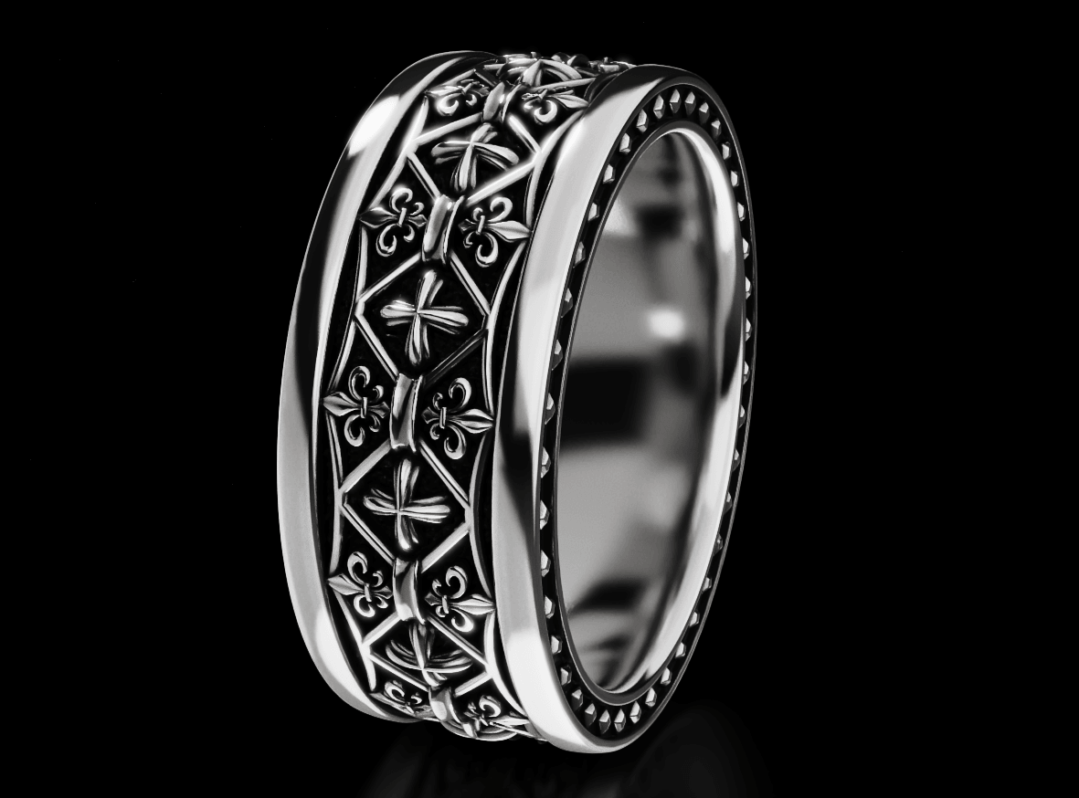 Fleur De Lis Cross Band Ring - Tradition X