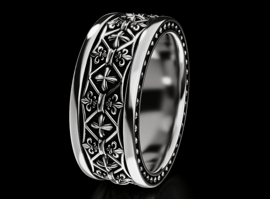 Fleur De Lis Cross Band Ring - Tradition X