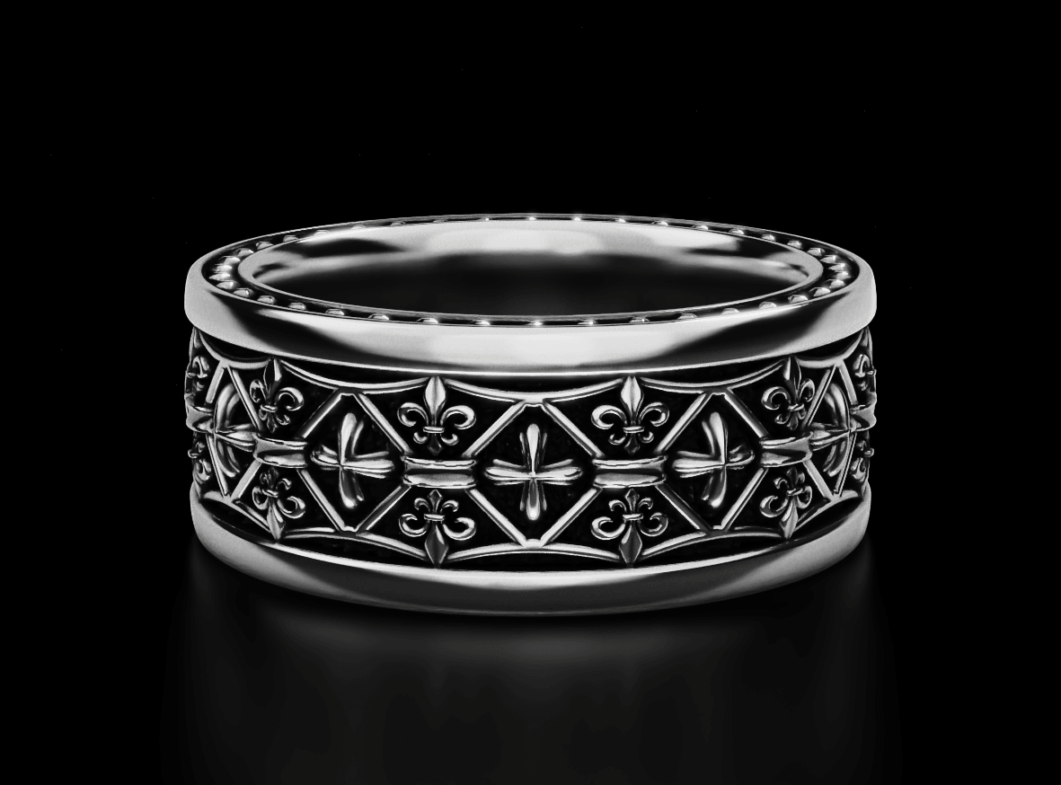 Fleur De Lis Cross Band Ring - Tradition X