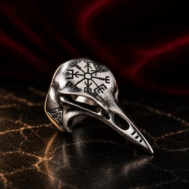 Viking Raven Skull Ring