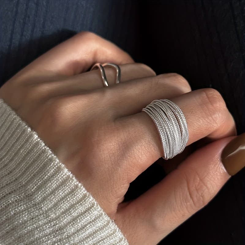 Silver Layered Chain Adjustable Ring